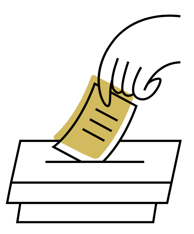 Illustration of a hand putting a ballot in a voting box