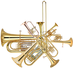 A variety of different brass instruments
